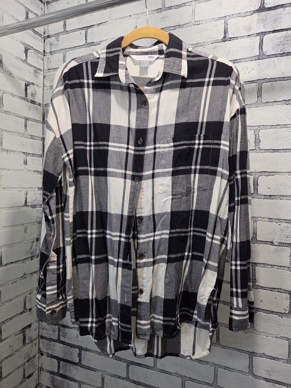 Old Navy Black, White and Gray Plaid Button-Down Shirt